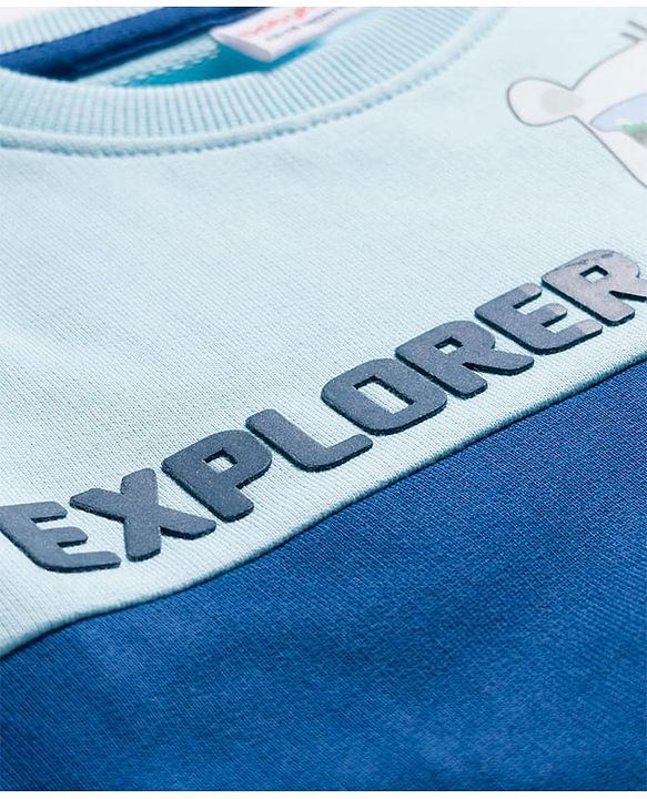 Babyhug Cotton Knit Full Sleeves Sweatshirt With Polar Bear Graphics - Blue