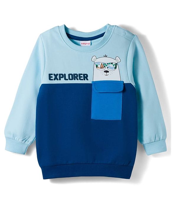 Babyhug Cotton Knit Full Sleeves Sweatshirt With Polar Bear Graphics - Blue