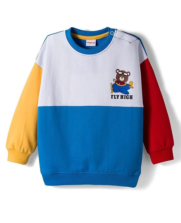 Babyhug Cotton Knit Drop Shoulder Full Sleeves Sweatshirt With Teddy Bear Graphics - Multicolor