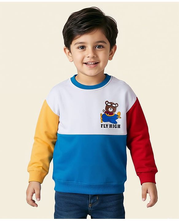 Babyhug Cotton Knit Drop Shoulder Full Sleeves Sweatshirt With Teddy Bear Graphics - Multicolor