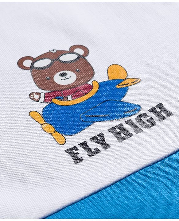 Babyhug Cotton Knit Drop Shoulder Full Sleeves Sweatshirt With Teddy Bear Graphics - Multicolor