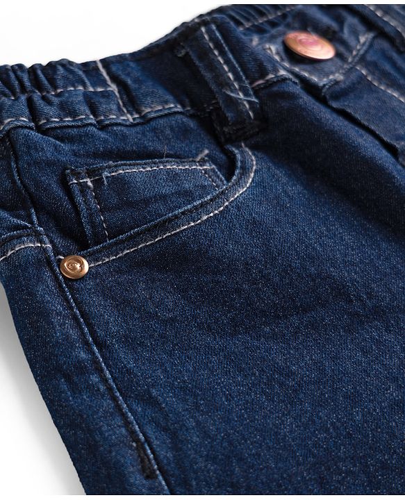 Babyhug Cotton Denim Full Length Jeans With Stretch - Navy Blue