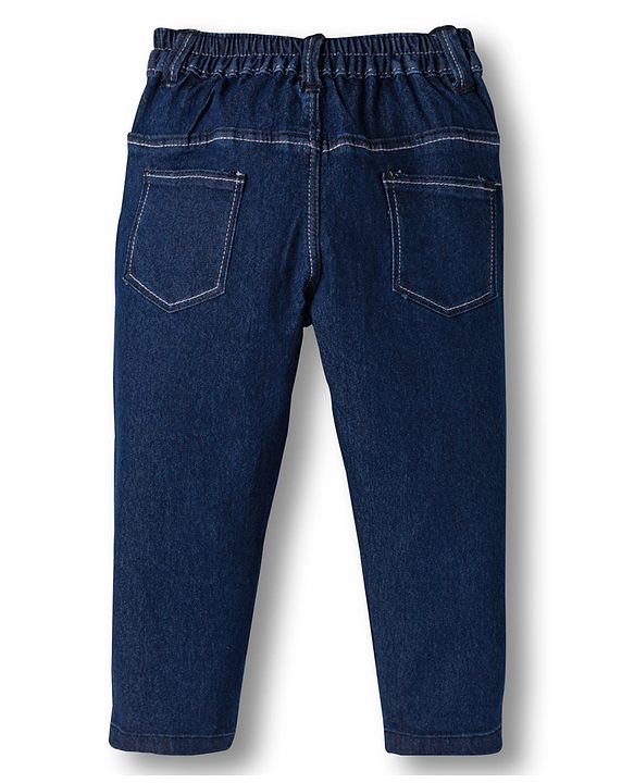 Babyhug Cotton Denim Full Length Jeans With Stretch - Navy Blue