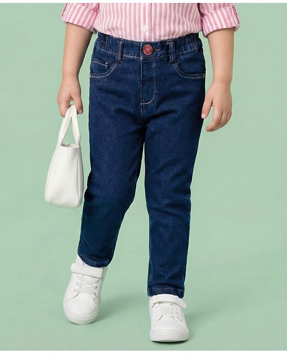 Babyhug Cotton Denim Full Length Jeans With Stretch - Navy Blue