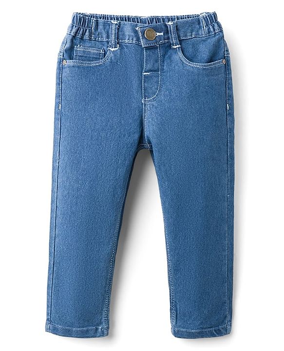 Babyhug Cotton Denim Full Length Jeans With Stretch - Navy Blue