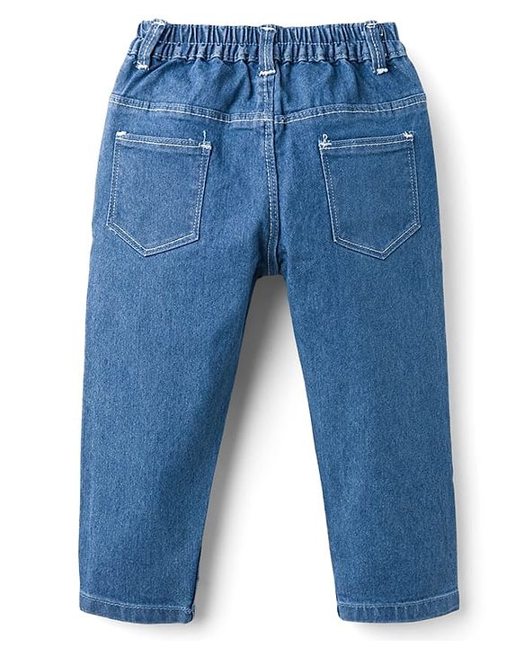 Babyhug Cotton Denim Full Length Jeans With Stretch - Navy Blue