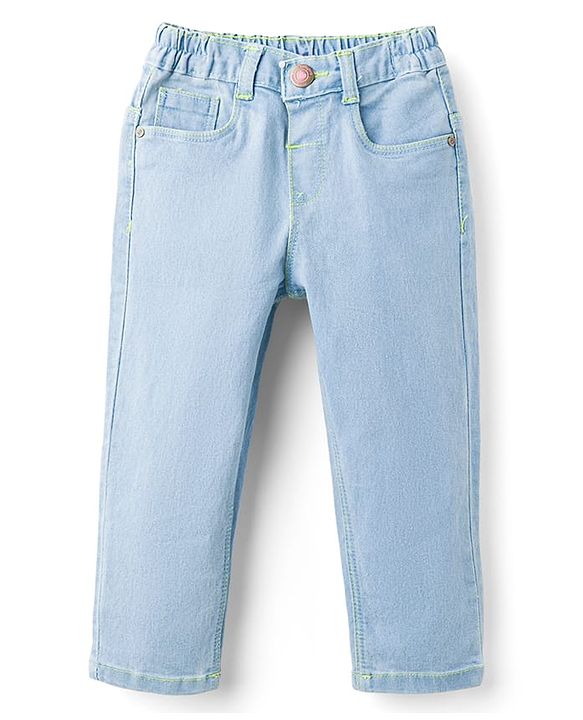 Babyhug Cotton Denim Full Length Jeans With Stretch - Navy Blue
