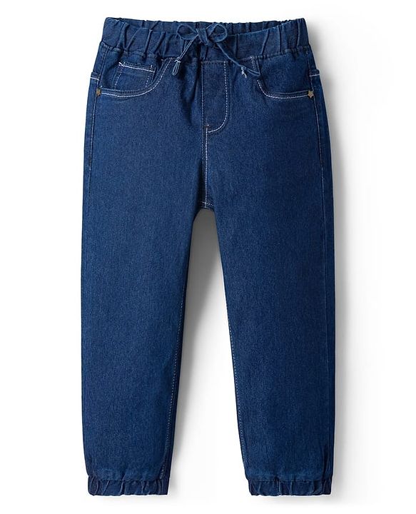Babyhug Cotton Denim Full Length  Washed Jeans With Stretch - Navy Blue