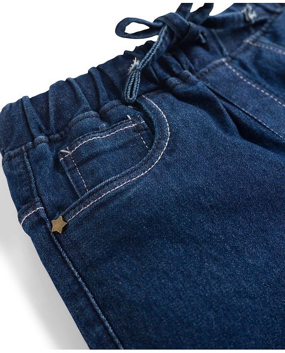 Babyhug Cotton Denim Full Length  Washed Jeans With Stretch - Navy Blue