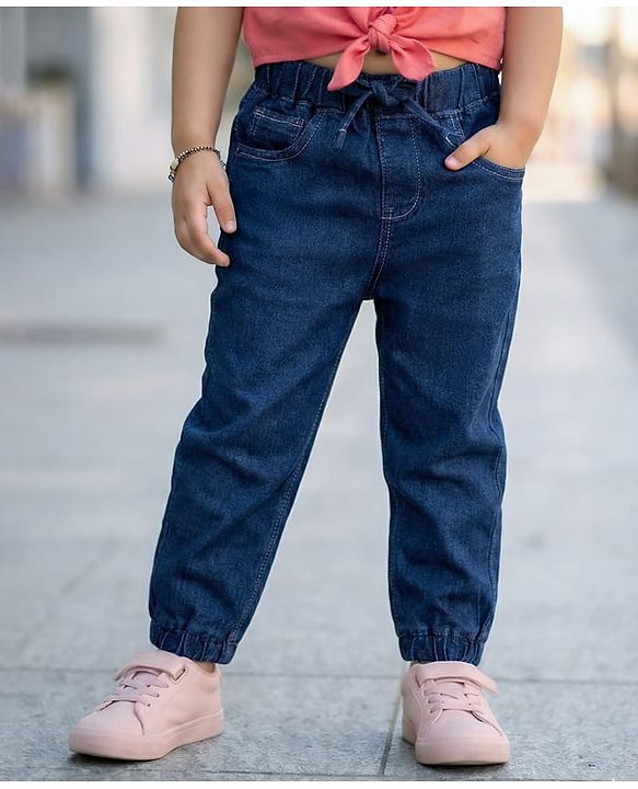 Babyhug Cotton Denim Full Length  Washed Jeans With Stretch - Navy Blue
