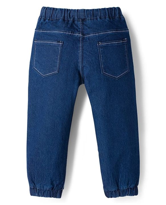 Babyhug Cotton Denim Full Length  Washed Jeans With Stretch - Navy Blue