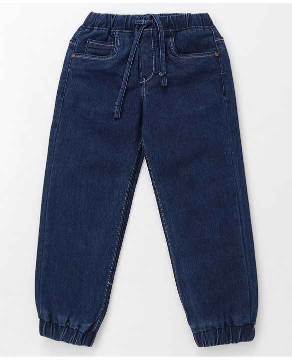 Babyhug Cotton Denim Full Length  Washed Jeans With Stretch - Navy Blue