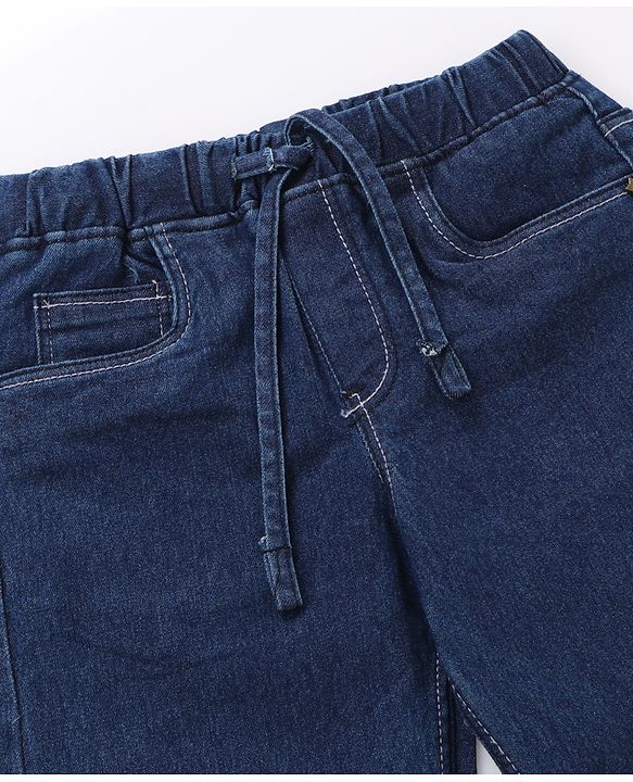 Babyhug Cotton Denim Full Length  Washed Jeans With Stretch - Navy Blue