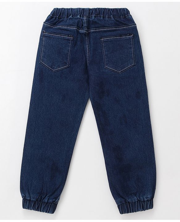 Babyhug Cotton Denim Full Length  Washed Jeans With Stretch - Navy Blue