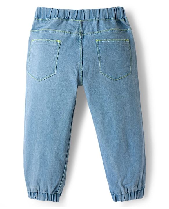 Babyhug Cotton Denim Full Length  Washed Jeans With Stretch - Navy Blue