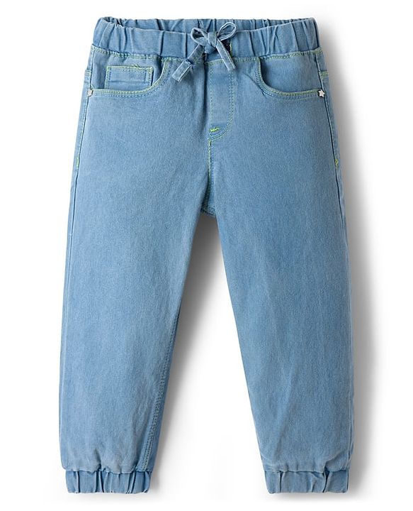 Babyhug Cotton Denim Full Length  Washed Jeans With Stretch - Navy Blue