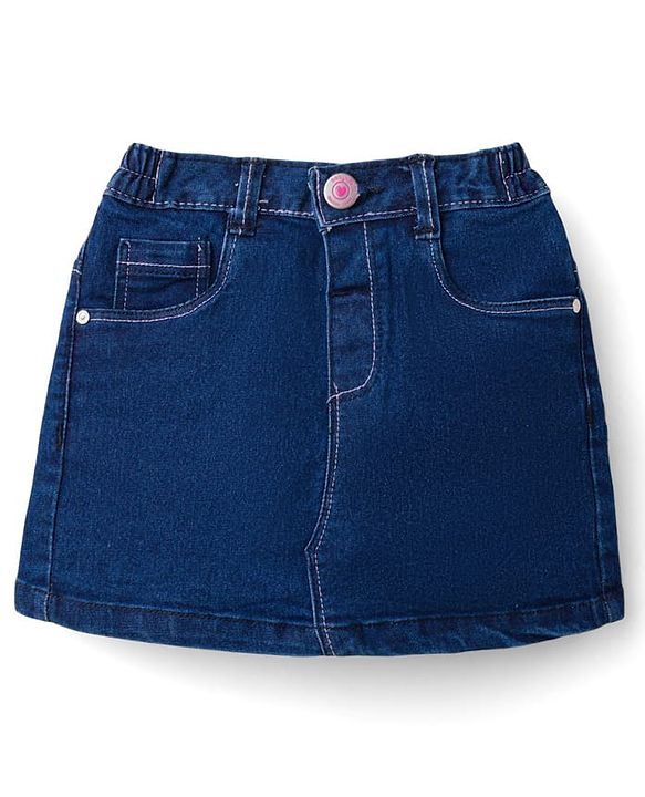 Babyhug Denim Mid Thigh Washed Skirt With Stretch - Navy Blue