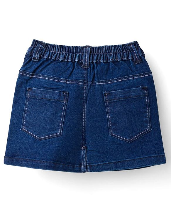 Babyhug Denim Mid Thigh Washed Skirt With Stretch - Navy Blue