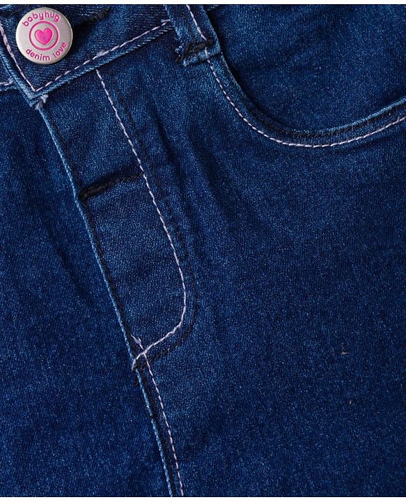 Babyhug Denim Mid Thigh Washed Skirt With Stretch - Navy Blue