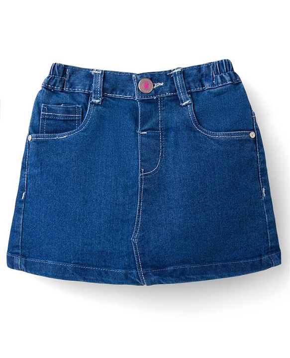 Babyhug Denim Mid Thigh Washed Skirt With Stretch - Navy Blue