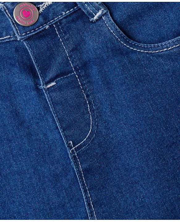 Babyhug Denim Mid Thigh Washed Skirt With Stretch - Navy Blue