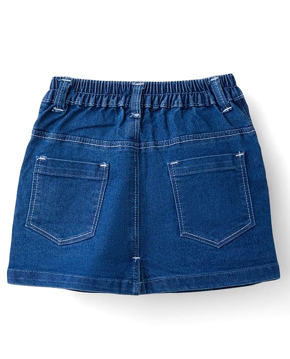 Babyhug Denim Mid Thigh Washed Skirt With Stretch - Navy Blue