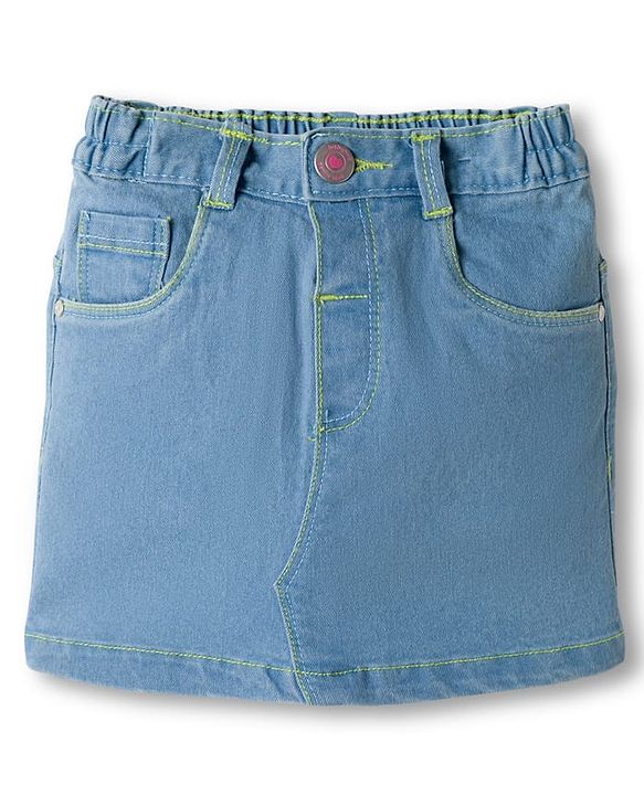 Babyhug Denim Mid Thigh Washed Skirt With Stretch - Navy Blue