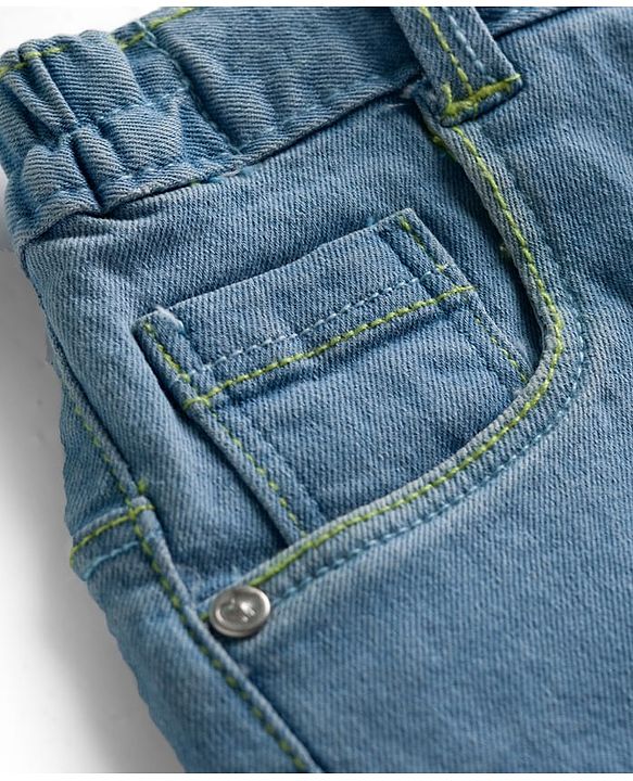 Babyhug Denim Mid Thigh Washed Skirt With Stretch - Navy Blue