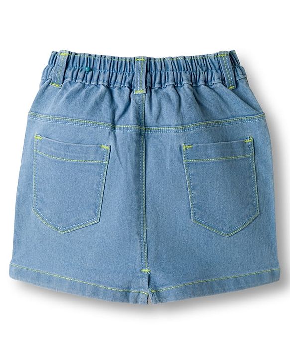 Babyhug Denim Mid Thigh Washed Skirt With Stretch - Navy Blue