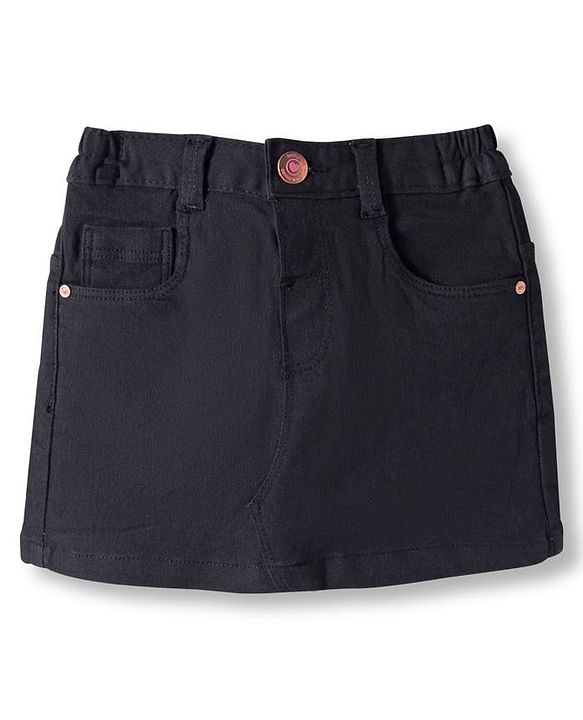 Babyhug Denim Mid Thigh Washed Skirt With Stretch - Navy Blue