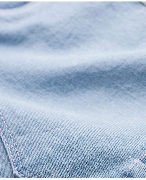 Babyhug Denim Mid Thigh Ribbed Waist Washed Skirt With Bow Applique - Navy Blue