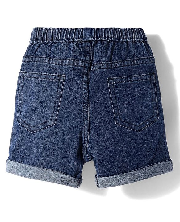 Babyhug Denim Mid Thigh Washed Shorts With Stretch - Navy Blue