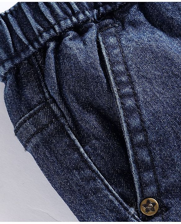 Babyhug Denim Mid Thigh Washed Shorts With Stretch - Navy Blue