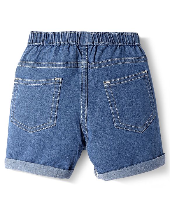Babyhug Denim Mid Thigh Washed Shorts With Stretch - Blue