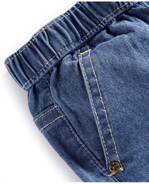 Babyhug Denim Mid Thigh Washed Shorts With Stretch - Blue