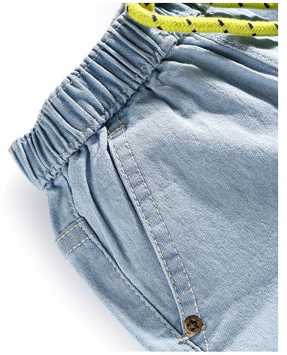 Babyhug Denim Mid Thigh Washed Shorts With Stretch - Light Blue