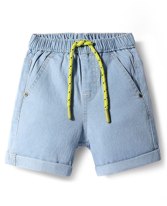 Babyhug Denim Mid Thigh Washed Shorts With Stretch - Light Blue