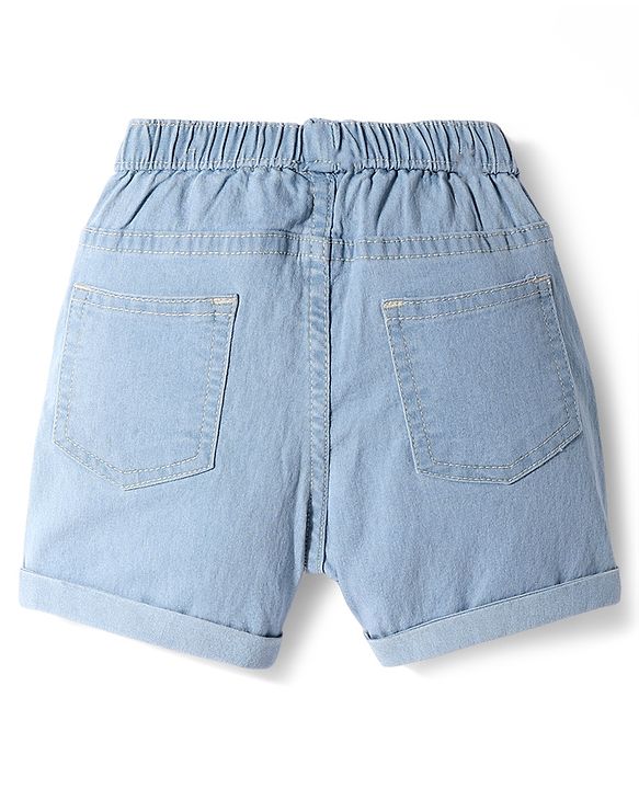 Babyhug Denim Mid Thigh Washed Shorts With Stretch - Light Blue