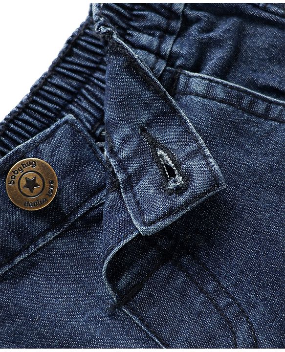 Babyhug Denim Mid Thigh Washed Shorts With Stretch - Navy Blue