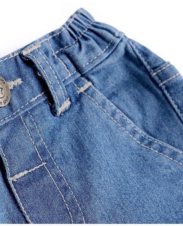 Babyhug Denim Mid Thigh Washed Shorts With Stretch - Blue