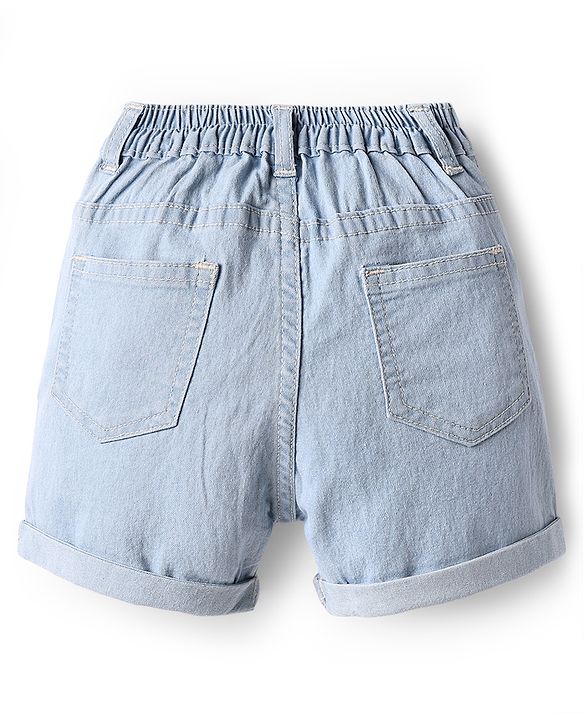 Babyhug Denim Mid Thigh Washed Shorts With Stretch - Navy Blue