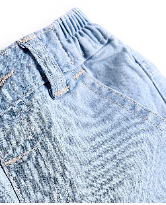 Babyhug Denim Mid Thigh Washed Shorts With Stretch - Navy Blue