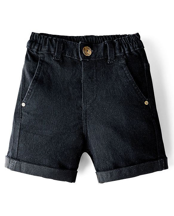Babyhug Denim Mid Thigh Washed Shorts With Stretch - Navy Blue