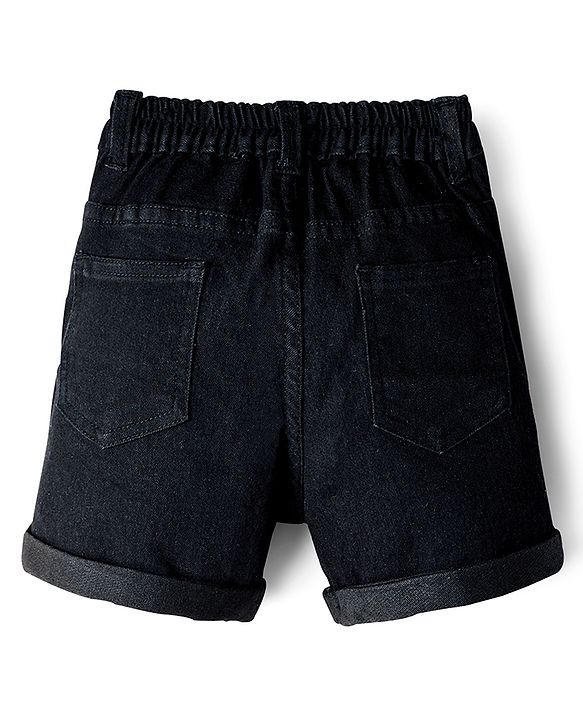Babyhug Denim Mid Thigh Washed Shorts With Stretch - Navy Blue