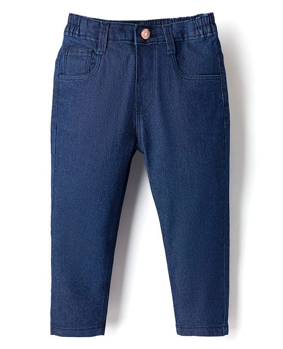 Babyhug Denim Full Length Washed Jeans With Stretch - Navy Blue