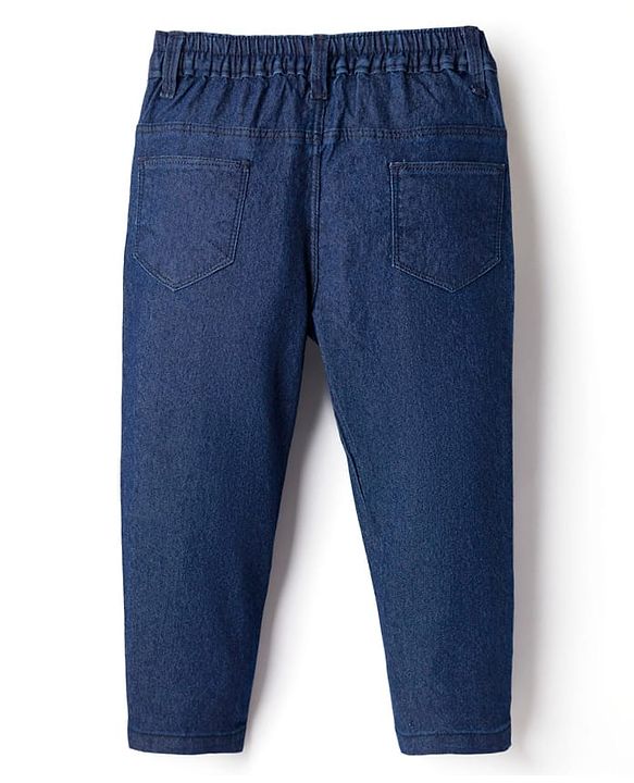 Babyhug Denim Full Length Washed Jeans With Stretch - Navy Blue