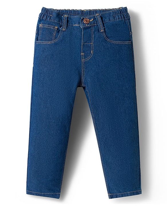 Babyhug Denim Full Length Washed Jeans With Stretch - Navy Blue