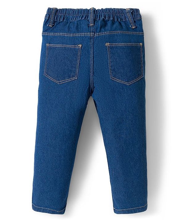 Babyhug Denim Full Length Washed Jeans With Stretch - Navy Blue