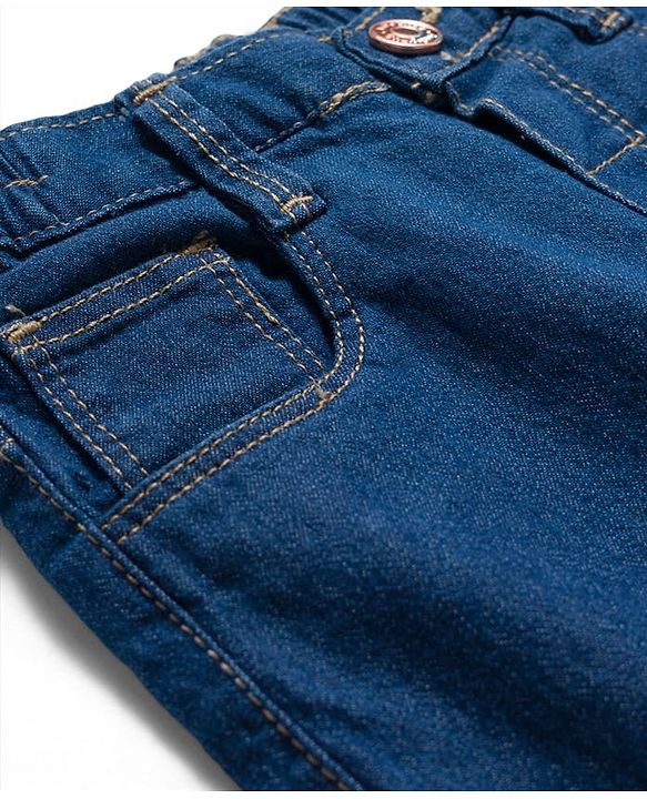 Babyhug Denim Full Length Washed Jeans With Stretch - Navy Blue