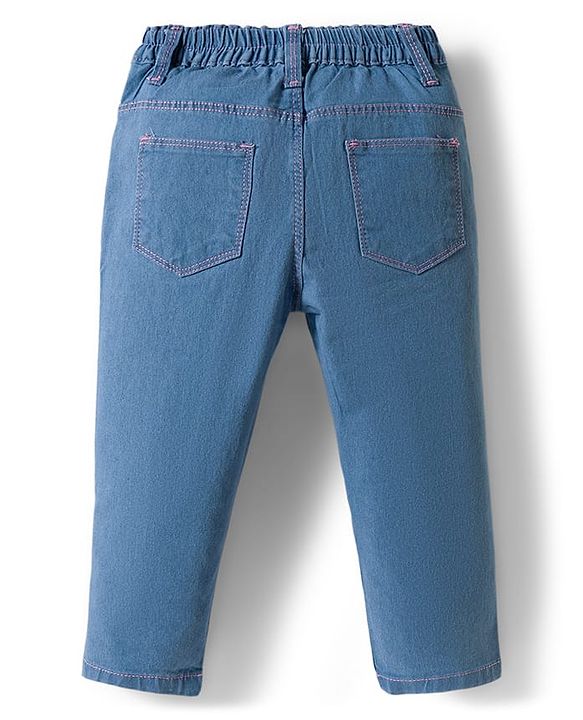 Babyhug Denim Full Length Washed Jeans With Stretch - Navy Blue